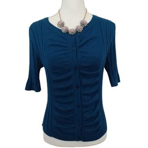 United States Sweaters Blue Rayon Cardigan Modest Office Career Sweater Top